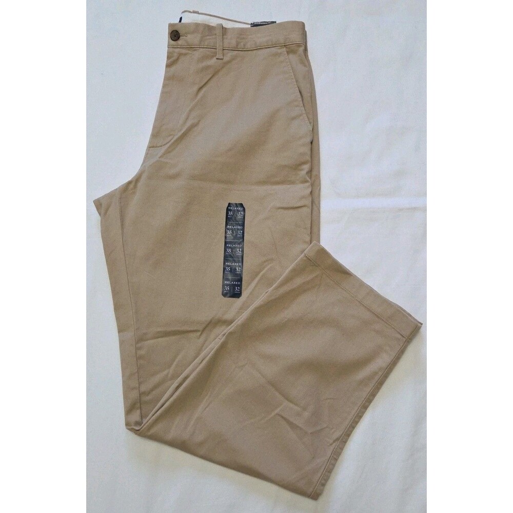 J.Crew Flex Relaxed Fit Chino Pants Men's 35x32 Khaki Tan Flat Front NWT